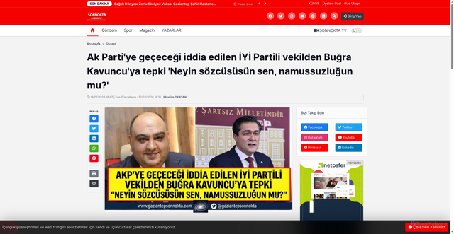 Security scan screenshot of https://gaziantepsonnokta.com/post/ak-parti-ye-gececegi-iddia-edilen-iyi-partili-vekilden-bugra-kavuncu-ya-tepki-neyin-soezcuesuesuen-sen-namussuzlugun-mu