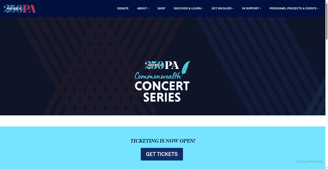 Security scan screenshot of https://america250pa.org/Concert_Series
