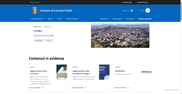 Security scan screenshot of https://www.comune.lercarafriddi.pa.it/