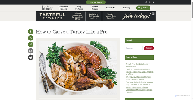 Security scan screenshot of https://www.heinens.com/stories/how-to-carve-a-turkey-like-a-pro/