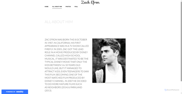 Security scan screenshot of https://zacefroncc.weebly.com/all-about-him.html