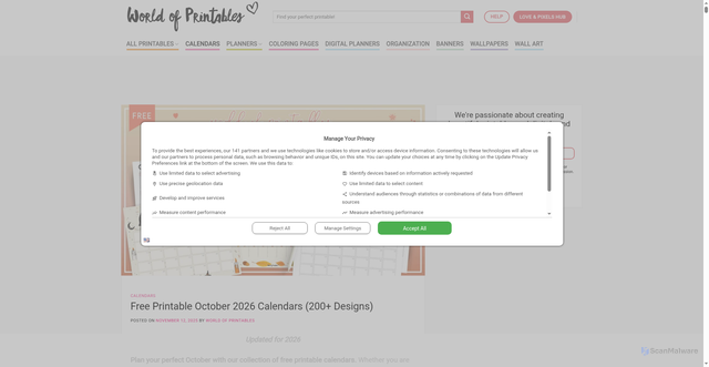 Security scan screenshot of https://worldofprintables.com/october-calendars/