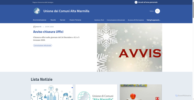 Security scan screenshot of https://www.unionecomunialtamarmilla.it/