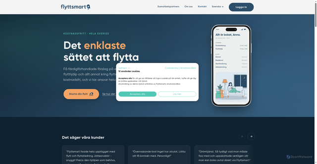 Security scan screenshot of https://flyttasmartare.se
