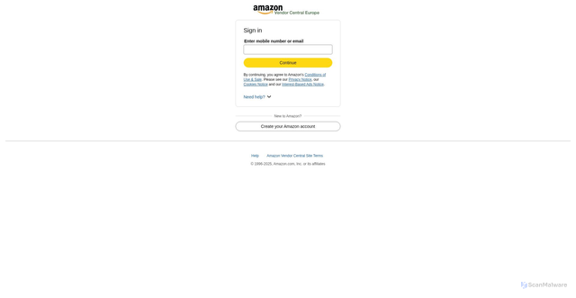 Security scan screenshot of https://vendorcentral.amazon.co.uk