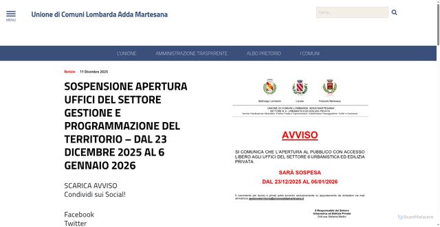 Security scan screenshot of https://unioneaddamartesana.it/