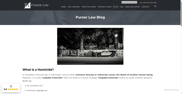 Security scan screenshot of https://criminalappeals.net/what-is-a-homicide.html