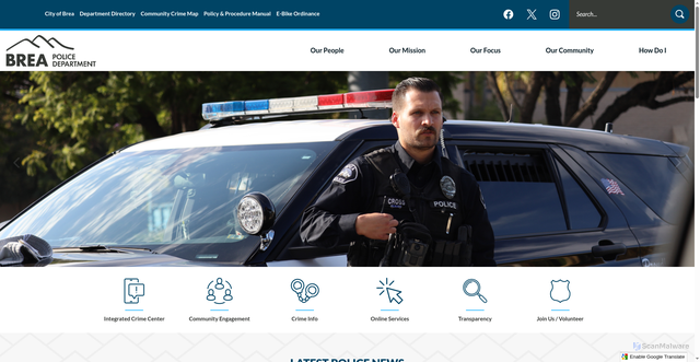 Security scan screenshot of https://www.cityofbrea.gov/1595/Police-Services