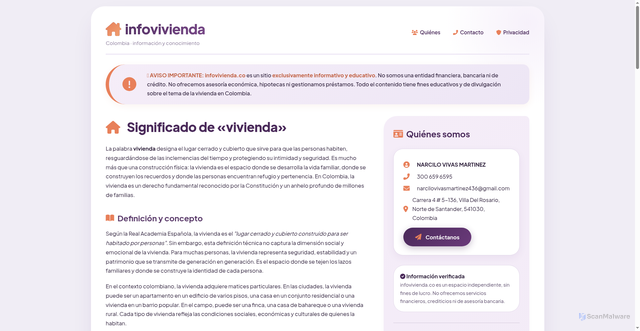 Security scan screenshot of https://infovivienda.co/?gad_source=1&gad_campaignid=23942959392&gclid=Cj0KCQjwjb3SBhDgARIsAMKiWzjMxZPhIB8zG0oyATefUufKOQEGRURPBhpv-xlqyApVuiYlkX7sqccaApxaEALw_wcB