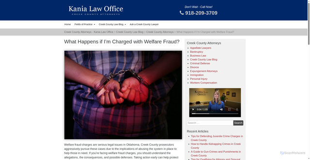 Security scan screenshot of https://www.creekcountyattorneys.com/what-happens-if-im-charged-with-welfare-fraud