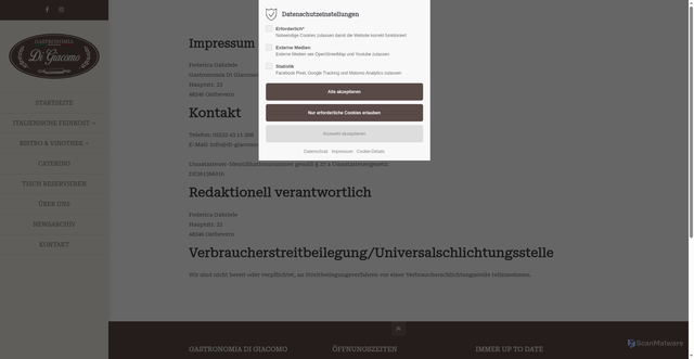 Security scan screenshot of https://italienische-feinkost-bistro-ostbevern.de/impressum.html