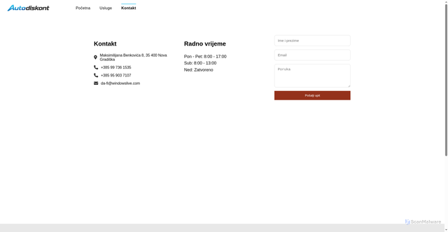 Security scan screenshot of https://autodiskont.hr/pages/contact-info.html