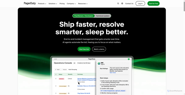 Security scan screenshot of https://pagerduty.com