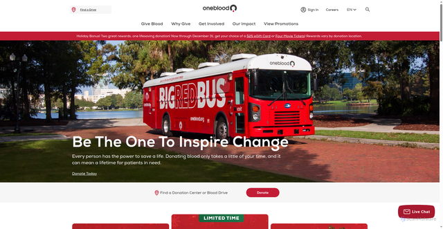 Security scan screenshot of https://www.oneblood.org/