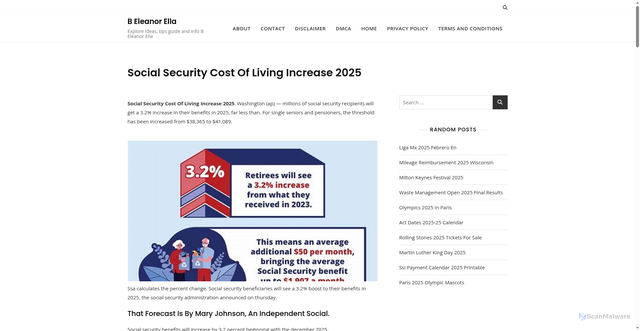 Security scan screenshot of https://beleanorella.pages.dev/chpso-social-security-cost-of-living-increase-2025-kjzui/