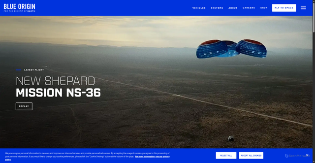 Security scan screenshot of https://www.blueorigin.com/