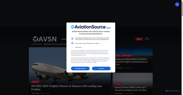 Security scan screenshot of https://aviationsourcenews.com/