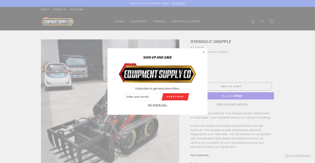 Security scan screenshot of https://escous.com/products/hydraulic-grappler-attachment?srsltid=AfmBOoqytXkbImQ4d7GEpVtBHo_D-jmyLQiqsoZge3d5wPyRoSSJpOyF