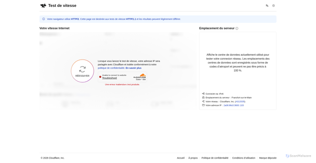 Security scan screenshot of https://bright-brook-8648-ba0fea22.pages.dev/fr-fr