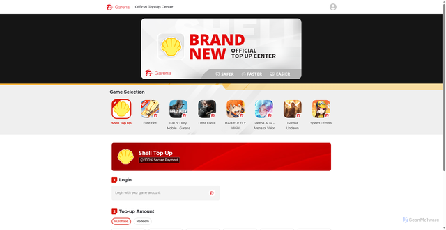 Security scan screenshot of https://pagostore.garena.com