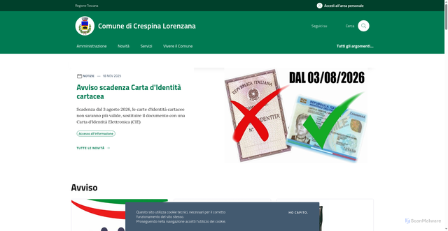 Security scan screenshot of https://www.comune.crespinalorenzana.pi.it/