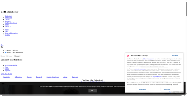 Security scan screenshot of https://manchester.unh.edu/