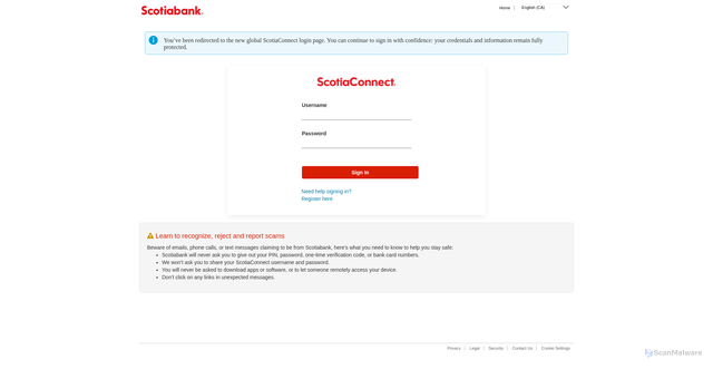 Security scan screenshot of https://www1.scotiaconnect.scotiabank.com
