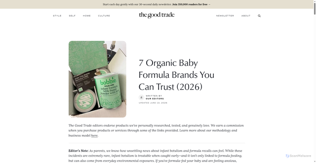 Security scan screenshot of https://www.thegoodtrade.com/features/organic-baby-formula/