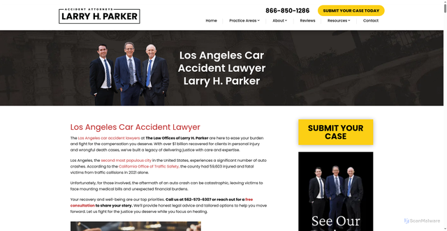 Security scan screenshot of https://www.larryhparker.com/locations/los-angeles-personal-injury-attorney/los-angeles-car-accident-lawyer/