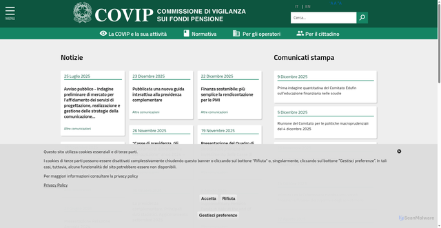 Security scan screenshot of https://www.covip.it/