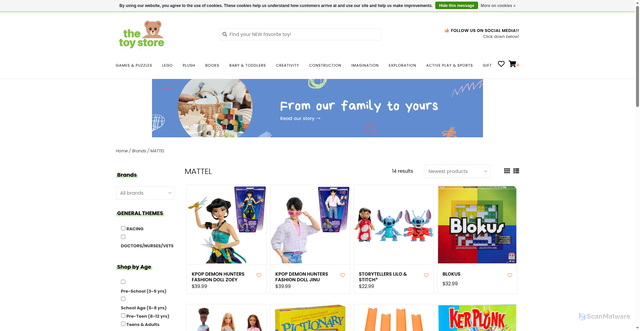 Security scan screenshot of https://www.thetoystoreonline.com/brands/mattel/