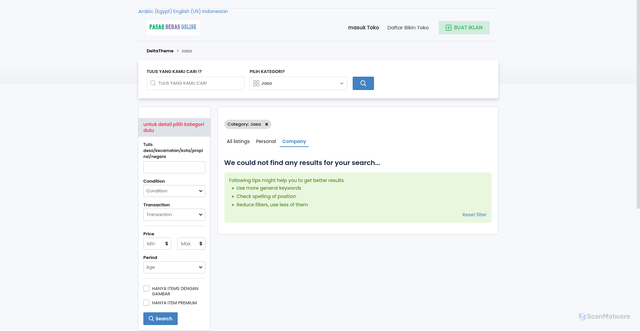 Security scan screenshot of https://tomarketo.com/index.php?page=search&sCategory=1&sCompany=1