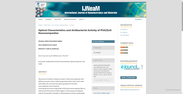 Security scan screenshot of https://ejournal.unimap.edu.my/index.php/ijneam/article/view/1247?articlesBySimilarityPage=25
