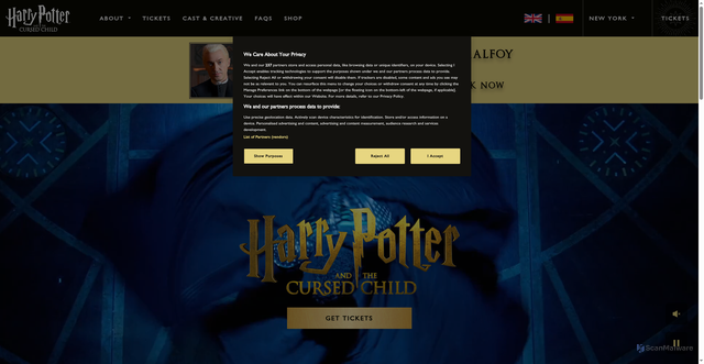 Security scan screenshot of https://broadway.harrypottertheplay.com/