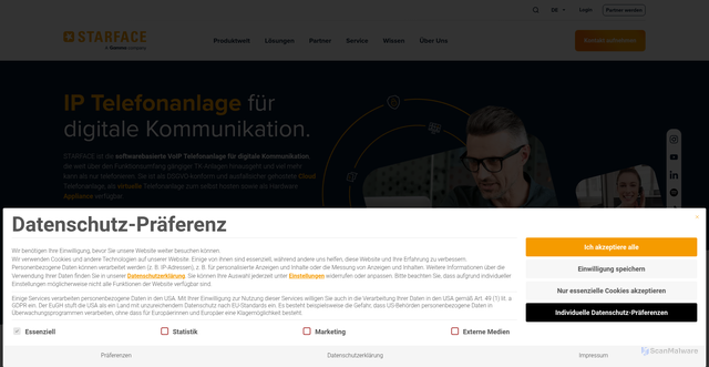 Security scan screenshot of https://starface.de