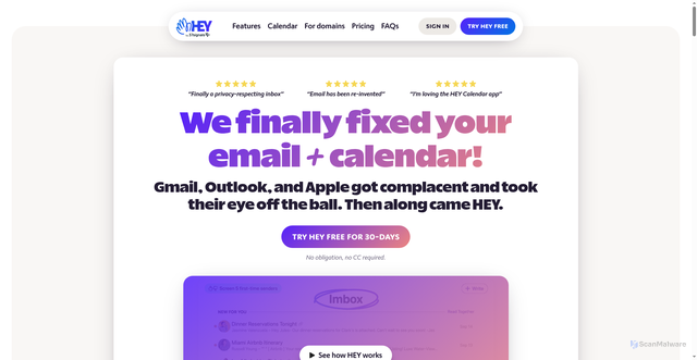 Security scan screenshot of https://hey.com