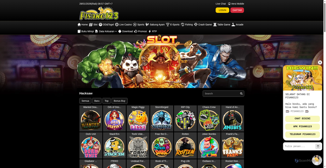 Security scan screenshot of https://apksuper-pisang123.com/desktop/game/slot/hacksaw