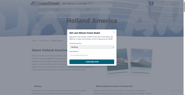 Security scan screenshot of https://cruisesheet.com/cruise-lines/holland-america