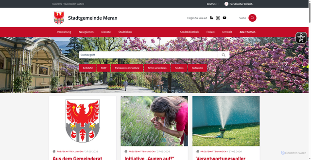 Security scan screenshot of https://www.comune.merano.bz.it