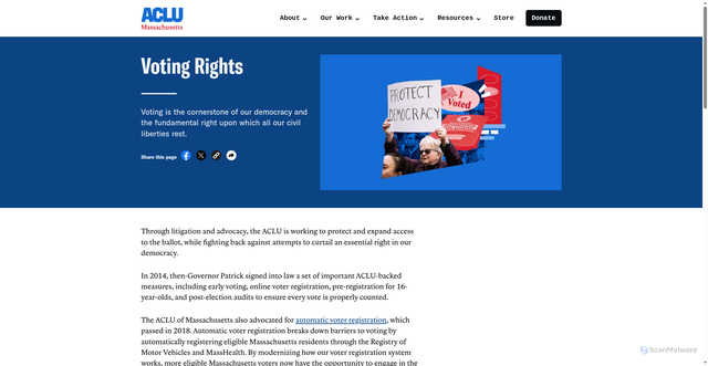 Security scan screenshot of https://www.aclum.org/issues/voting-rights/