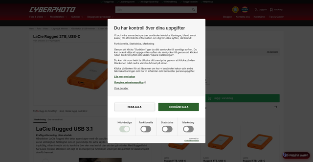 Security scan screenshot of https://www.cyberphoto.se/foto-video/lagring-minnen/harddiskar/extern-harddisk/lacie-rugged-2tb-usb-c?rec_source=1&rec_scenario_id=31&rec_item_id=10360488&rec_sub_source_id=1