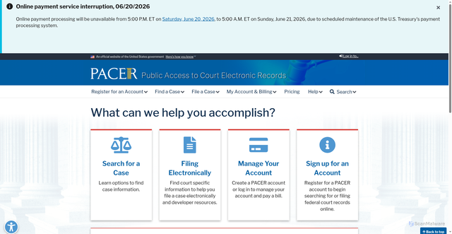 Security scan screenshot of https://pacer.uscourts.gov/