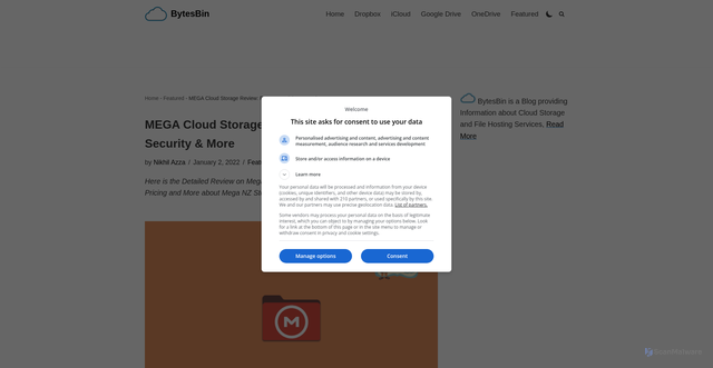 Security scan screenshot of https://bytesbin.com/mega-review/