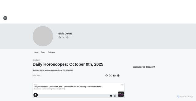 Security scan screenshot of https://q102.iheart.com/featured/elvis-duran/content/2025-10-09-1014-elvis-duran-and-the-morni-daily-horoscopes-october-9th-2025/