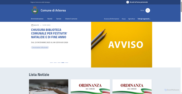Security scan screenshot of https://www.comune.arborea.or.it/