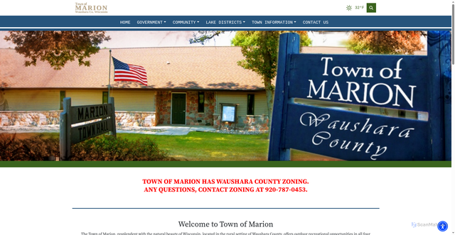 Security scan screenshot of https://townofmarionwausharawi.gov/