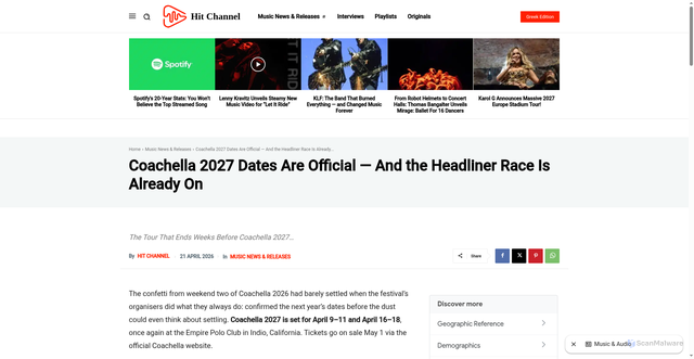 Security scan screenshot of https://hit-channel.com/coachella-2027-dates-are-official-and-the-headliner-race-is-already-on/