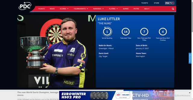 Security scan screenshot of https://www.pdc.tv/players/luke-littler