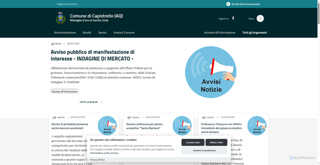 Security scan screenshot of https://www.comune.capistrello.aq.it