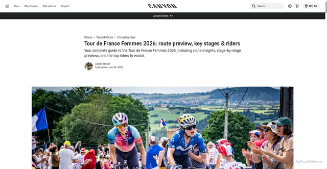 Security scan screenshot of https://www.canyon.com/en-br/blog-content/pro-cycling-news/tour-de-femmes/b26042024.html